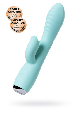 Вибратор с клиторальным стимулятором и язычком, JOS MILO, силикон, голубой, 20 см (0T-00016164)